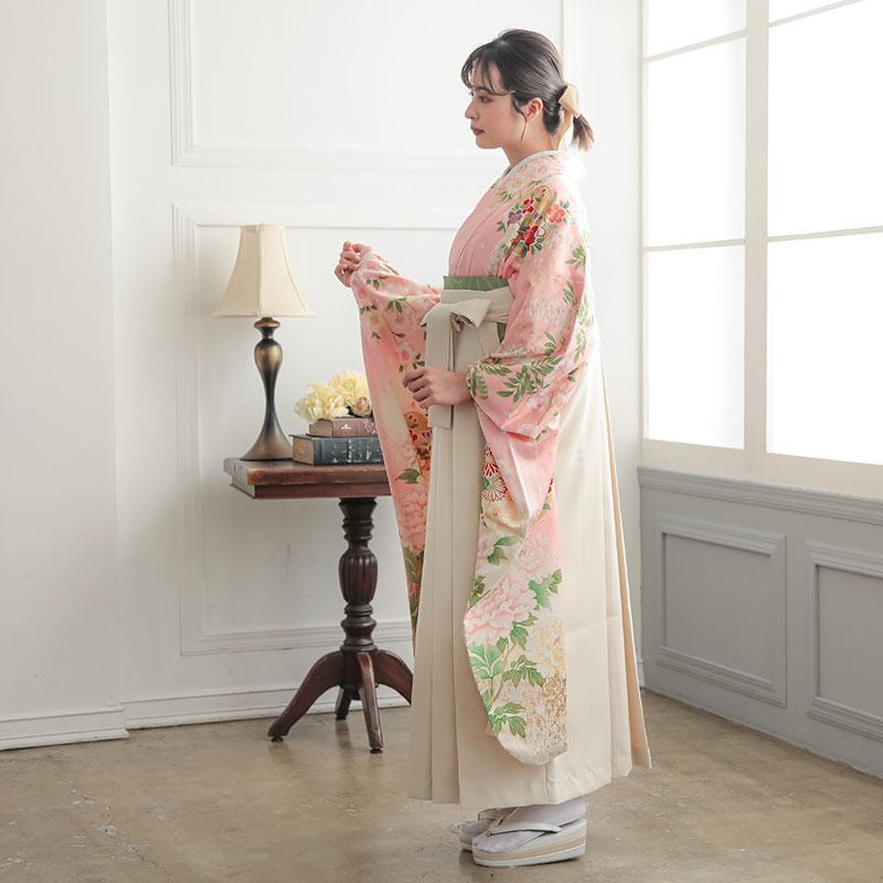 卒業式 袴セット 薄ピンク 短冊に四季花 レンタル 大学生 振袖袴 RR2003の画像