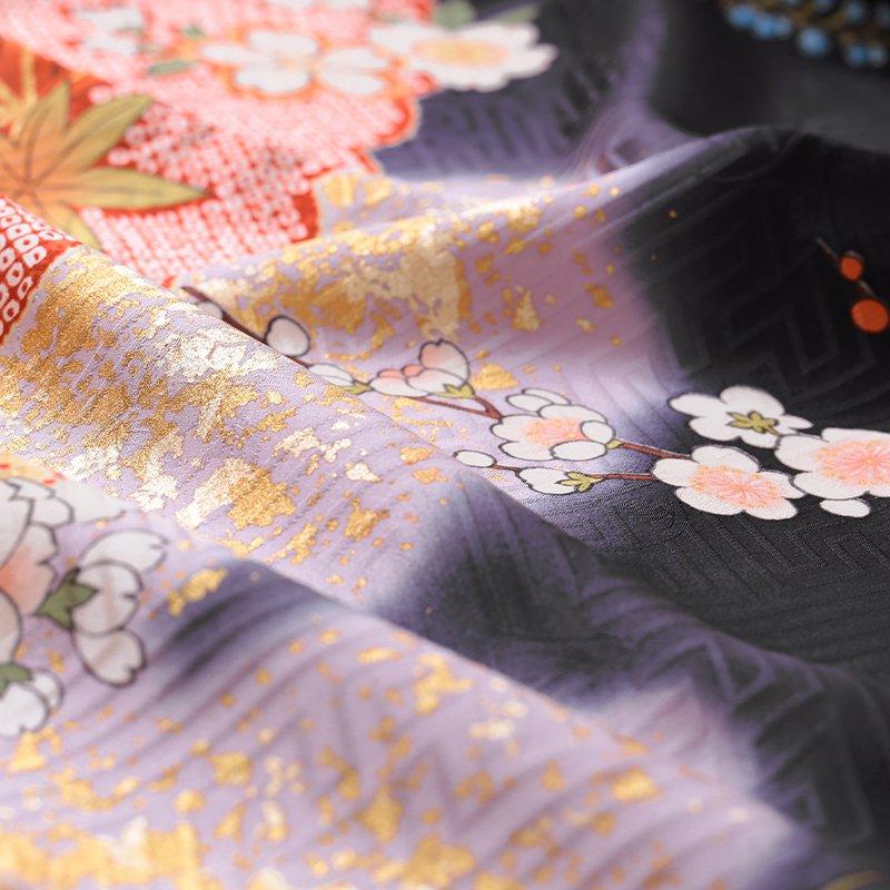 卒業式 袴セット 黒紺 花籠に霞 レンタル 大学生 振袖袴 RR2007の画像