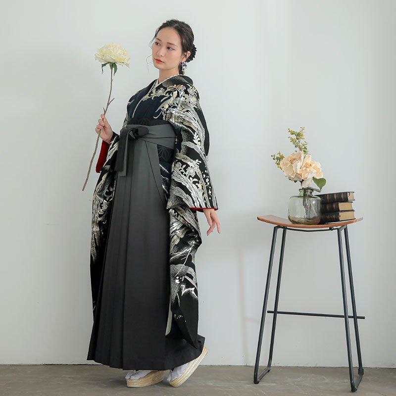 卒業式 袴セット Beautiful Japan ブルー×黒 鳳凰 レンタル 大学生