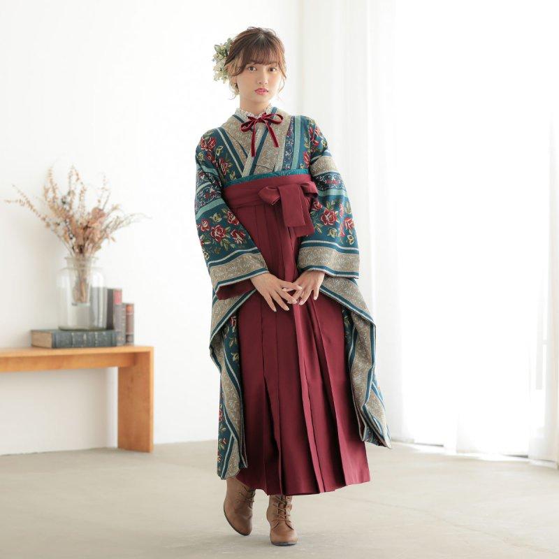 卒業式 袴セット 和風館 ブルー ゴブラン織調薔薇 レンタル