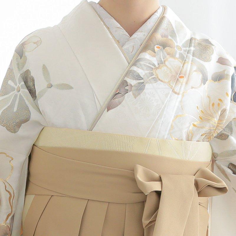 卒業式 袴セット 白 大桜に椿(R2099) レンタル 大学生 振袖袴 RR2075 