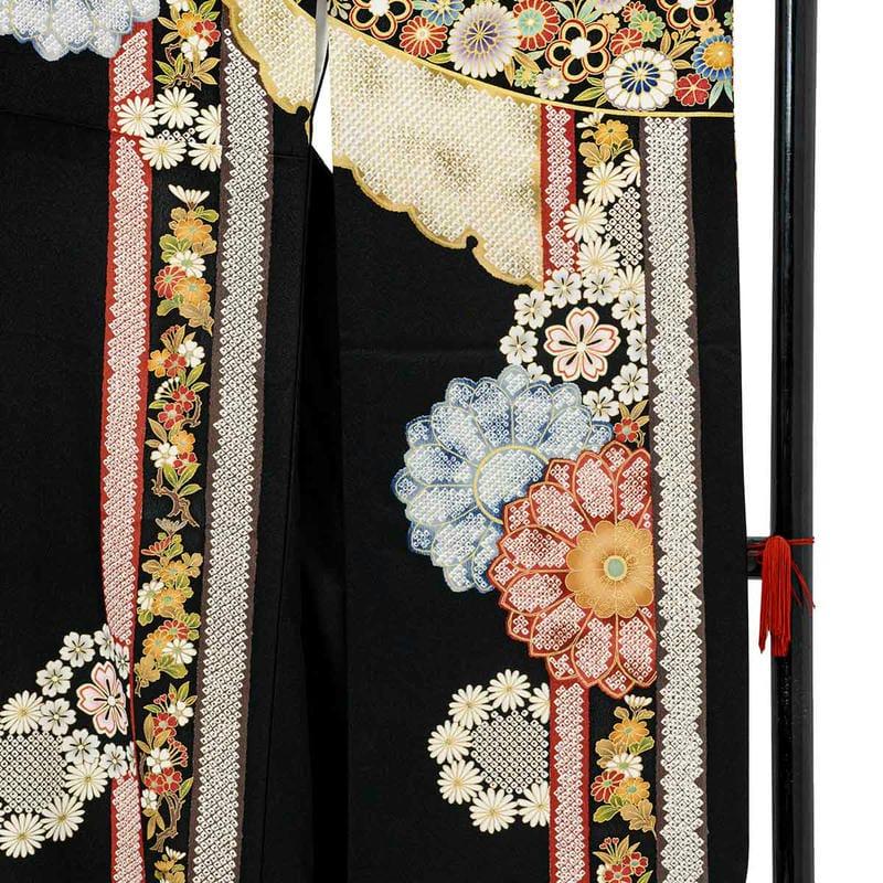 卒業式 袴セット 黒 菊文 レンタル 大学生 振袖袴 RR2139の画像