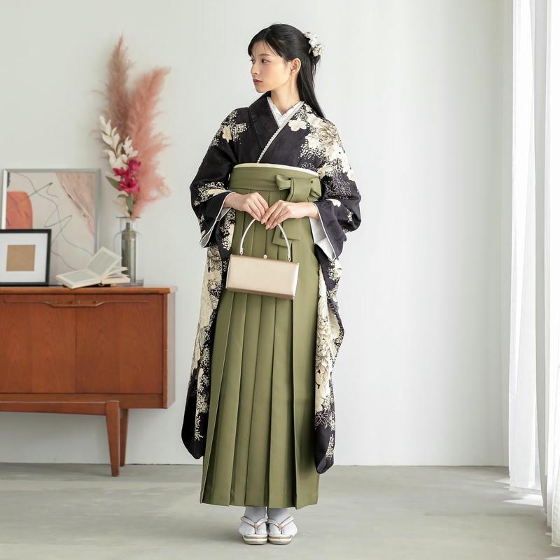 卒業式 袴セット 黒紫 白洋花 レンタル 大学生 振袖袴 RR2212_1