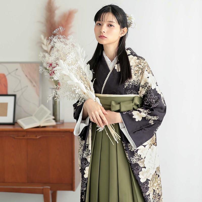 卒業式 袴セット 黒紫 白洋花 レンタル 大学生 振袖袴 RR2212_5