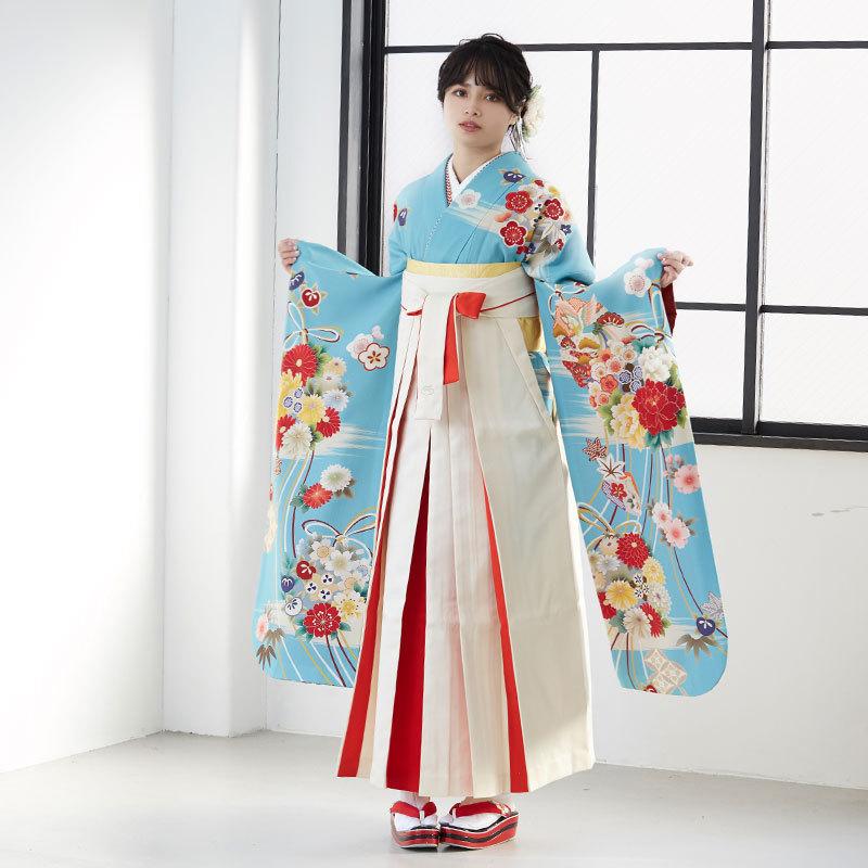 花柄 水色 着物　袴 きもの道楽 定価35900円セール開催中！卒業式 袴セット 水色 牡丹と