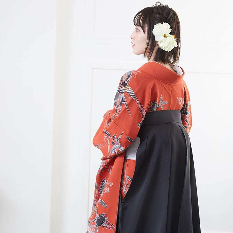卒業式 袴セット 赤×黒 紅型 四季花鳥苑(絹)(宅)一点物 レンタル 卒業式 袴セット 赤×黒 紅型 四季花鳥苑(絹)(宅)一点物 レンタル