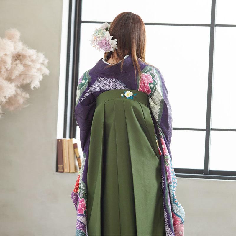 卒業式 袴セット 紫紺 道長取七宝に菊牡丹(絹)(宅)一点物 レンタル