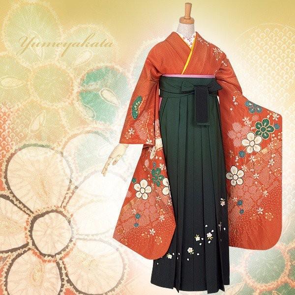 卒業式 袴セット 朱色 絞り松梅(絹)一点物 レンタル 大学生 振袖袴