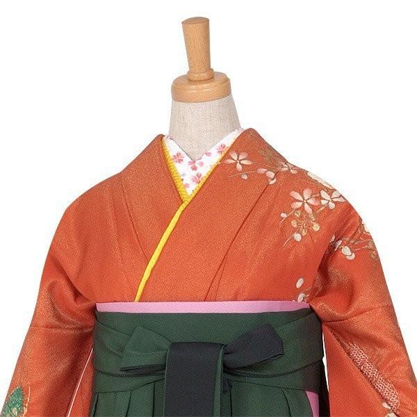 卒業式 袴セット 朱色 絞り松梅(絹)一点物 レンタル 大学生 振袖袴