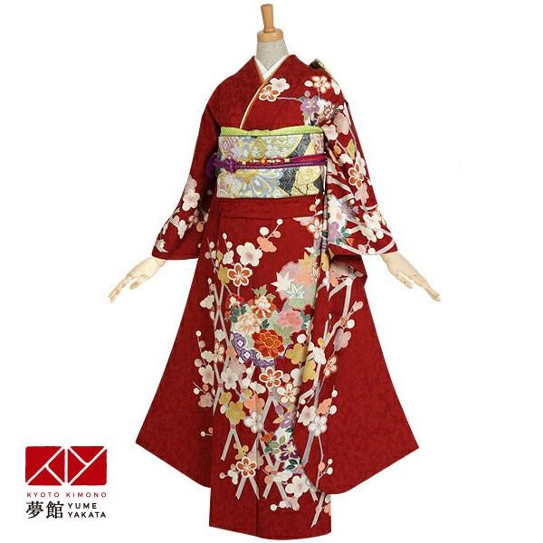 振袖 レンタル 成人式 結婚式 赤 梅と雪輪文(絹) 一点物 12月〜1月利用 対応身長154〜165cm RS072