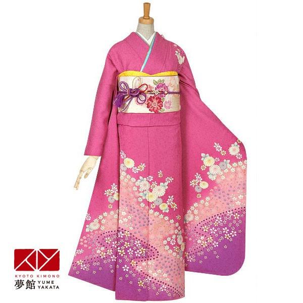 振袖 レンタル 成人式 結婚式 訳あり商品 安い ピンクラメ　菊と桔梗(絹)12月〜1月利用 対応身長147〜154cm RS075