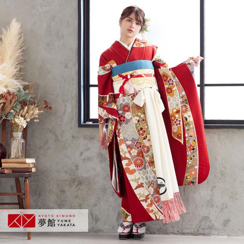 振袖 レンタル 成人式 結婚式 赤 熨斗柄伝統文様(絹) 一点物12月〜1月