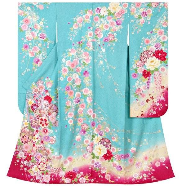 振袖 レンタル 成人式 結婚式 水色 枝垂桜に花くす玉(絹)(w)12月〜1月利用 対応身長150〜160cm RS1002の画像