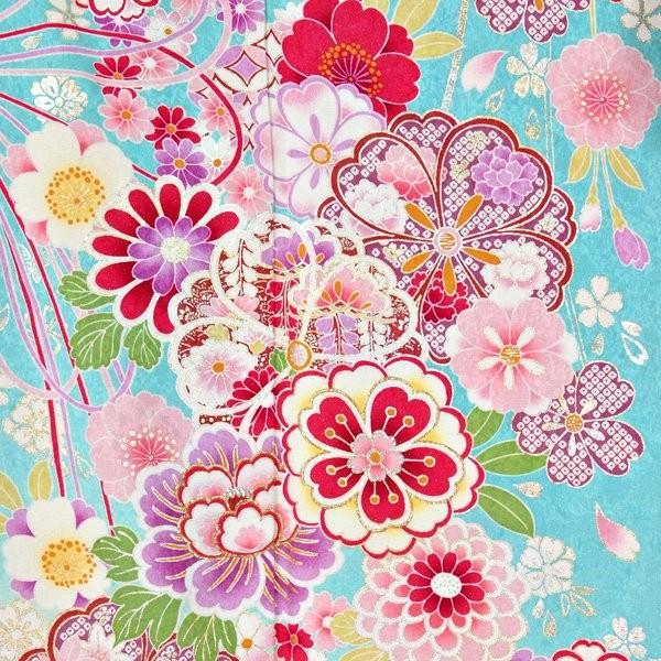 振袖 レンタル 成人式 結婚式 水色 枝垂桜に花くす玉(絹)(w)12月〜1月利用 対応身長150〜160cm RS1002の画像