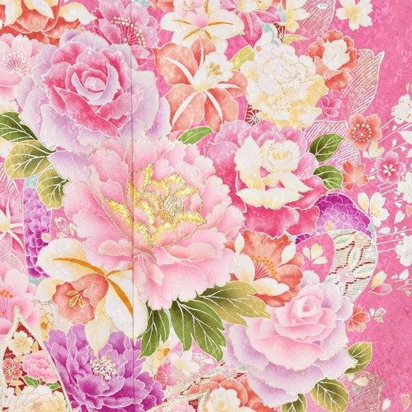 振袖 レンタル 成人式 結婚式 ピンク 桜牡丹に蘭(絹)(w)12月〜1月利用 対応身長150〜160cm RS1004の画像