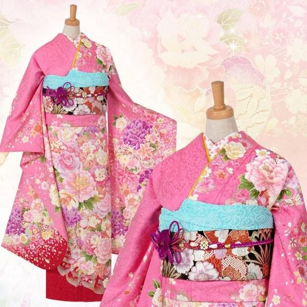 振袖 レンタル 成人式 結婚式 ピンク 桜牡丹に蘭(絹)(w)12月〜1月利用 対応身長150〜160cm RS1004の画像