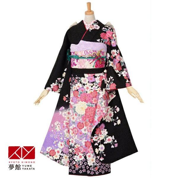 振袖 レンタル 成人式 結婚式 黒 枝垂桜と牡丹(絹)(宅)12月〜1月利用 対応身長154〜165cm RS1007