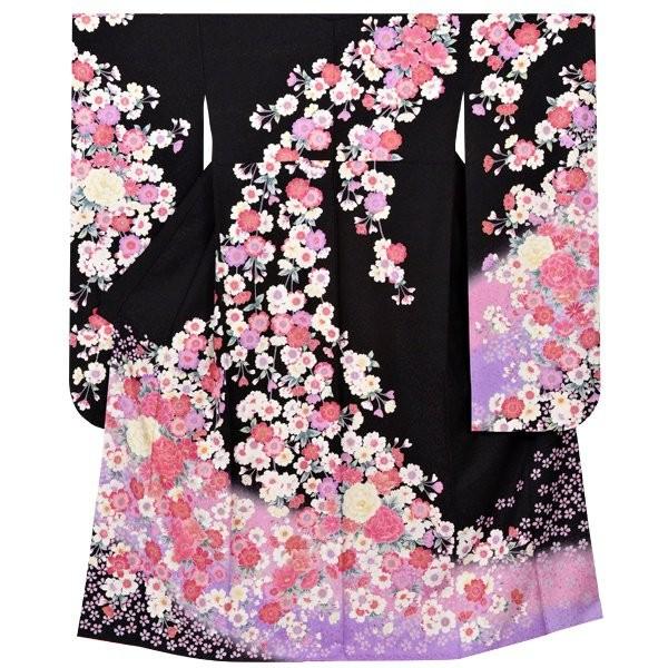 振袖 レンタル 成人式 結婚式 黒 枝垂桜と牡丹(絹)(宅)12月〜1月利用 対応身長154〜165cm RS1007の画像
