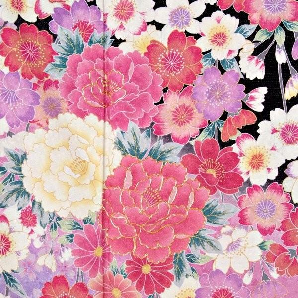 振袖 レンタル 成人式 結婚式 黒 枝垂桜と牡丹(絹)(宅)12月〜1月利用 対応身長154〜165cm RS1007の画像