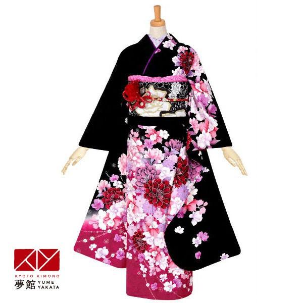 振袖 レンタル 成人式 結婚式 黒 牡丹とカトレア(絹)(宅) 一点物 12月〜1月利用 対応身長154〜165cm RS1011
