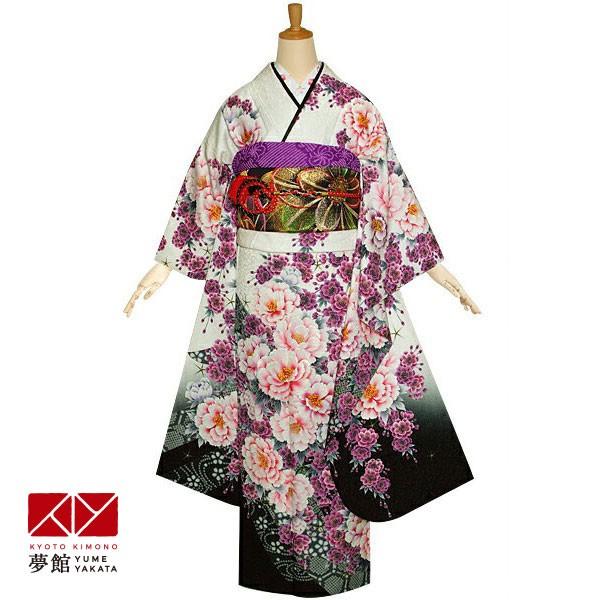 振袖 レンタル 成人式 結婚式 白 枝垂桜に牡丹(絹)(宅) 一点物 12月〜1月利用 対応身長154〜165cm RS1014