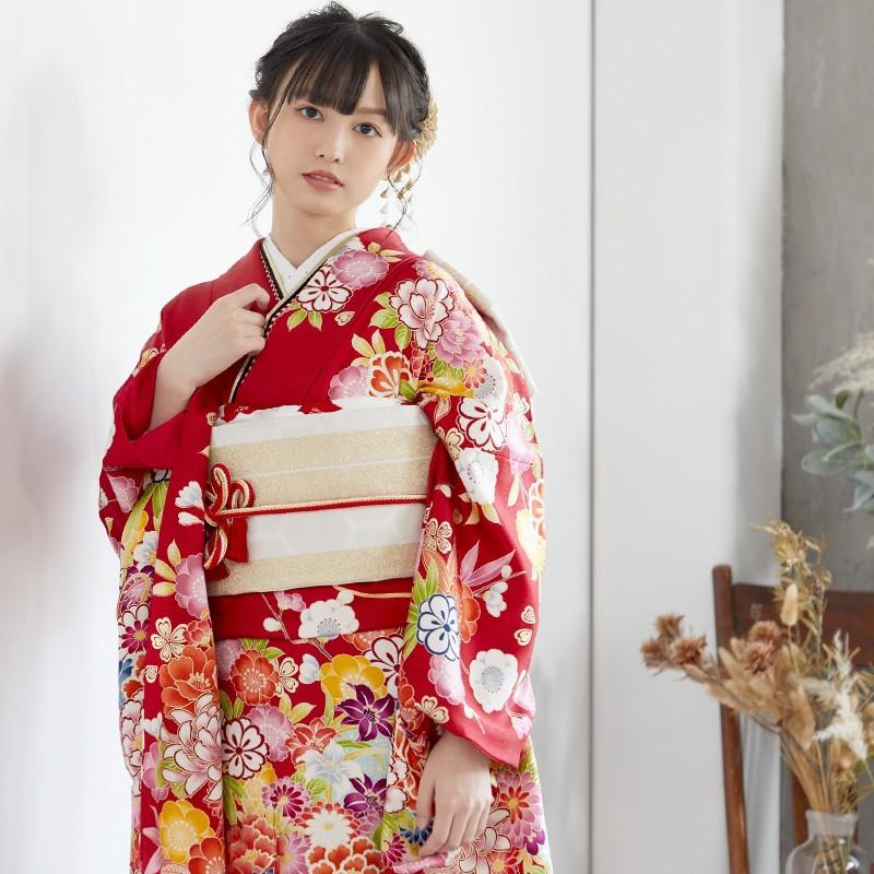 振袖 レンタル 成人式 結婚式 赤 花紋に花くす玉12月〜1月利用