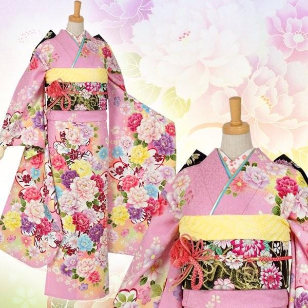 振袖 レンタル 成人式 結婚式 ピンク 彩色牡丹(絹) 一点物 12月〜1月利用 対応身長154〜165cm RS1025の画像