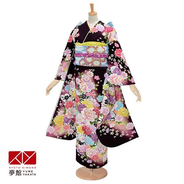 振袖 レンタル 成人式 結婚式 茶 彩色牡丹(絹)12月〜1月利用 対応身長154〜165cm RS1028