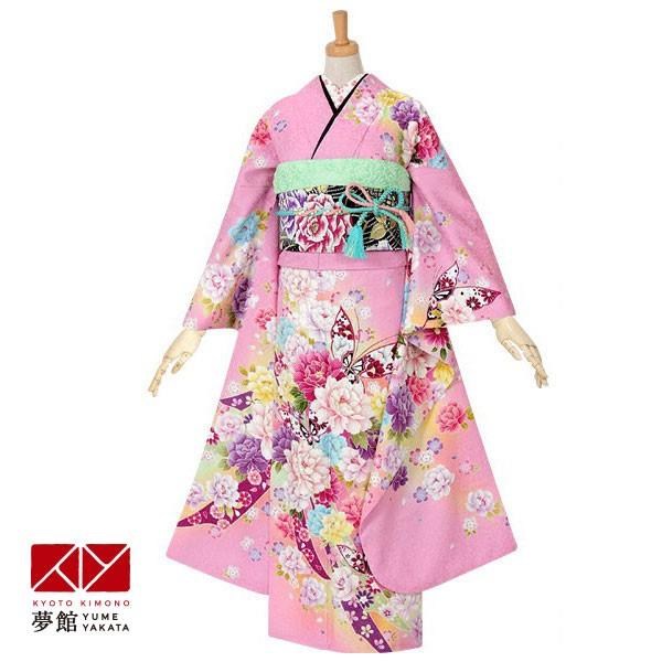 振袖 レンタル 成人式 結婚式 ピンク 牡丹と蝶に熨斗(絹) 一点物 12月〜1月利用 対応身長154〜165cm RS1029