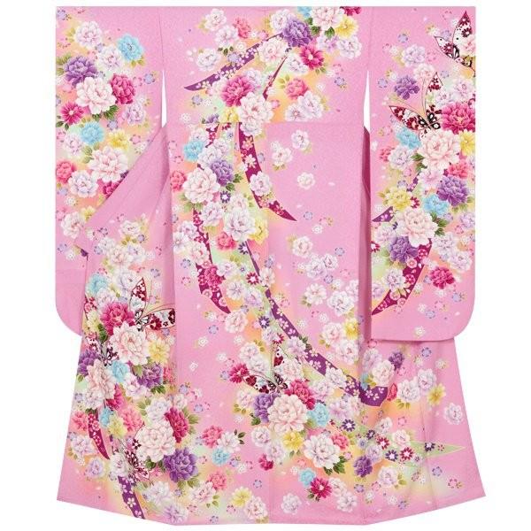 振袖 レンタル 成人式 結婚式 ピンク 牡丹と蝶に熨斗(絹) 一点物 12月〜1月利用 対応身長154〜165cm RS1029の画像