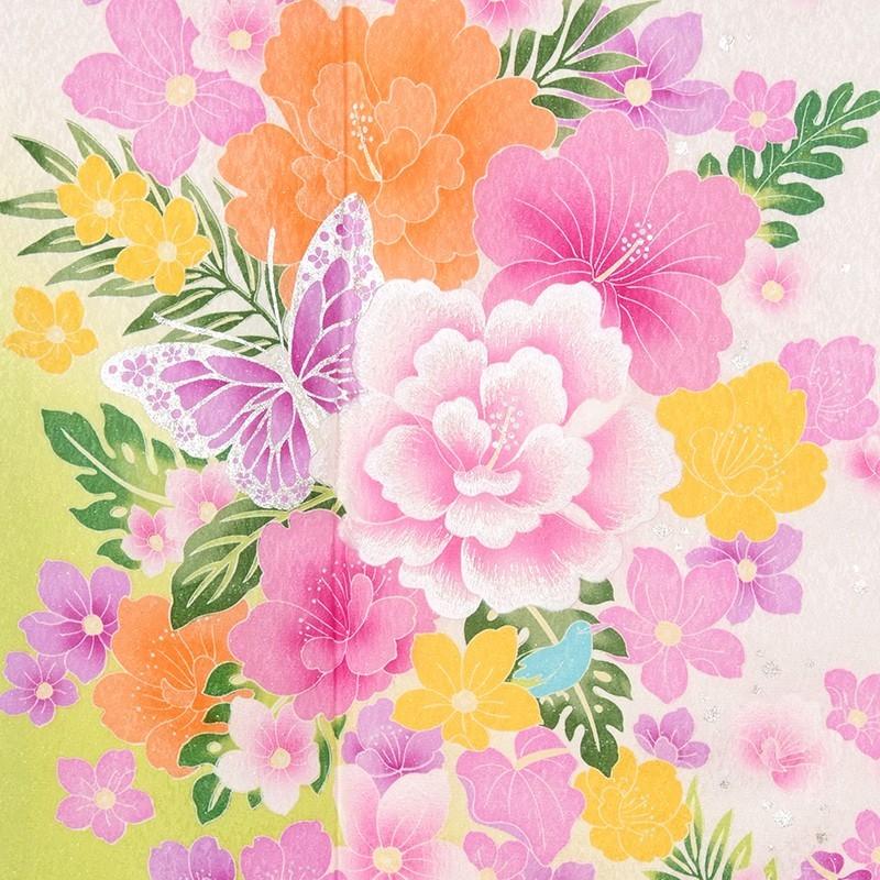 振袖 レンタル 成人式 結婚式 白 ハイビスカス(絹)(宅) 一点物 12月〜1