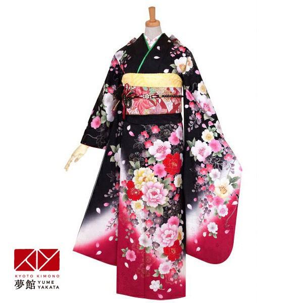 振袖 レンタル 成人式 結婚式 黒 桜にハマナス(絹) 一点物 12月〜1月利用 対応身長154〜165cm RS1036