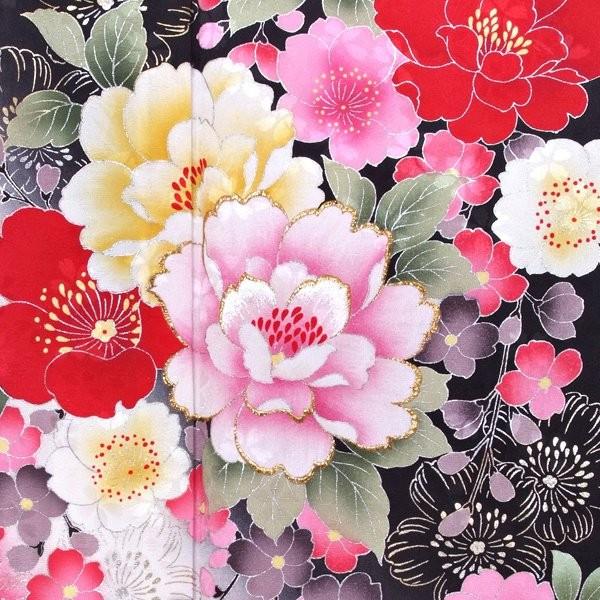 振袖 レンタル 成人式 結婚式 黒 桜にハマナス(絹) 一点物 12月〜1月利用 対応身長154〜165cm RS1036の画像