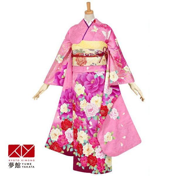 振袖 レンタル 成人式 結婚式 ピンク 牡丹に蝶(絹)(宅) 一点物 12月〜1月利用 対応身長154〜165cm RS1040