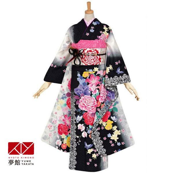 振袖 レンタル 成人式 結婚式 黒　薔薇と花々(絹)(宅) 一点物12月〜1月利用 対応身長154〜165cm RS1044