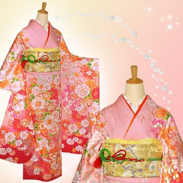振袖 レンタル 成人式 結婚式 ピンク 桜にマーガレット(絹) 一点物 12月〜1月利用 対応身長154〜165cm RS1047の画像