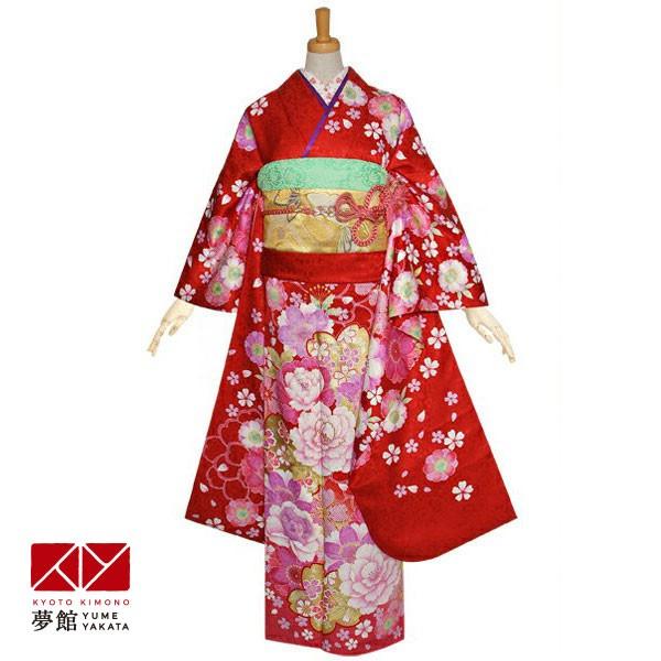 振袖 レンタル 成人式 結婚式 赤 牡丹に八重桜(絹) 一点物 12月〜1月利用 対応身長154〜165cm RS1049