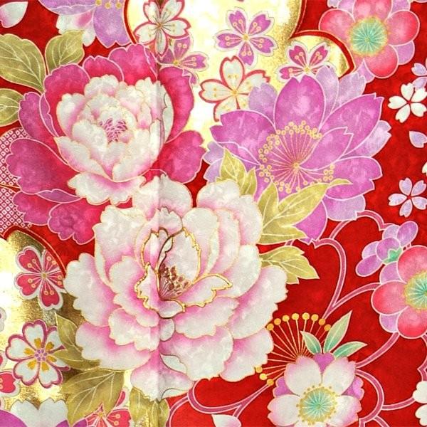 振袖 レンタル 成人式 結婚式 赤 牡丹に八重桜(絹) 一点物 12月〜1月利用 対応身長154〜165cm RS1049の画像