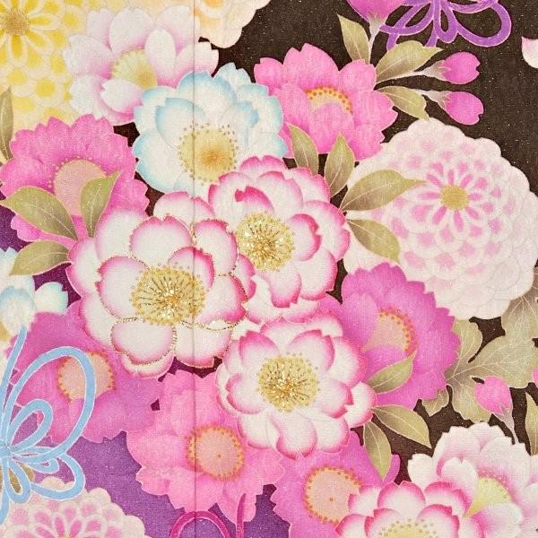 振袖 レンタル 成人式 結婚式 茶 桜菊に蝶結び(絹)(宅) 一点物 12月〜1月利用 対応身長155〜159cm RS1052の画像