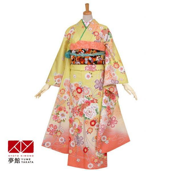振袖 レンタル 成人式 結婚式 黄 花くす玉に八重桜(絹)(宅) 一点物 12月〜1月利用 対応身長154〜165cm RS1054