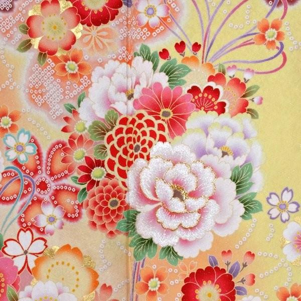 振袖 レンタル 成人式 結婚式 黄 花くす玉に八重桜(絹)(宅) 一点物 12月〜1月利用 対応身長154〜165cm RS1054の画像