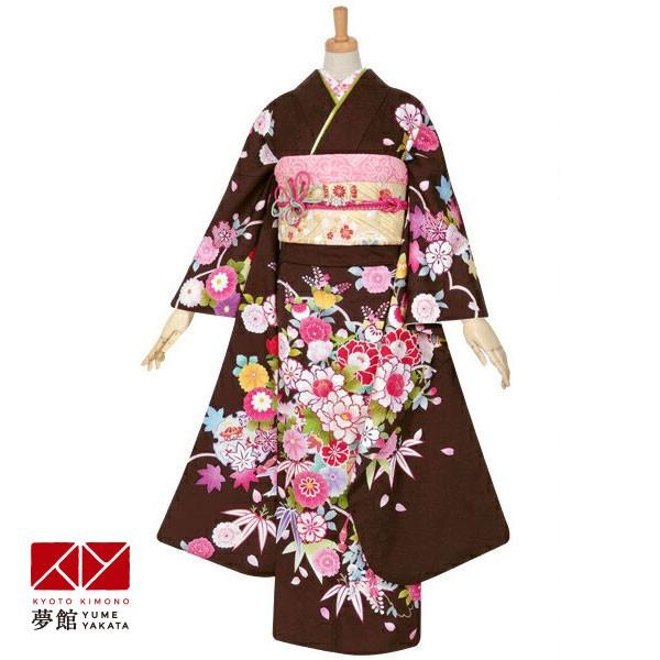 振袖 レンタル 成人式 結婚式 茶 四季の花に花籠(絹)(宅) 一点物 12月〜1月利用 対応身長154〜165cm RS1055
