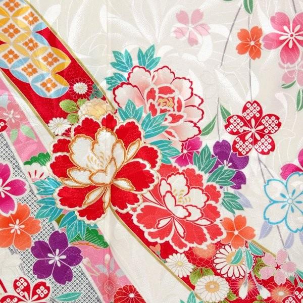 振袖 レンタル 成人式 結婚式 白 枝垂桜に熨斗(絹)(宅) 一点物 12月〜1月利用 対応身長154〜165cm RS1056の画像