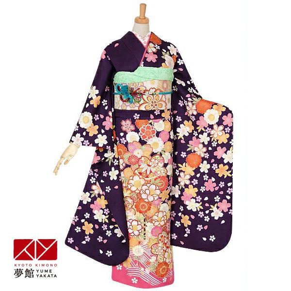 振袖 レンタル 成人式 結婚式 紫 波に桜花(絹) 一点物 12月〜1月利用 対応身長155〜159cm RS1060