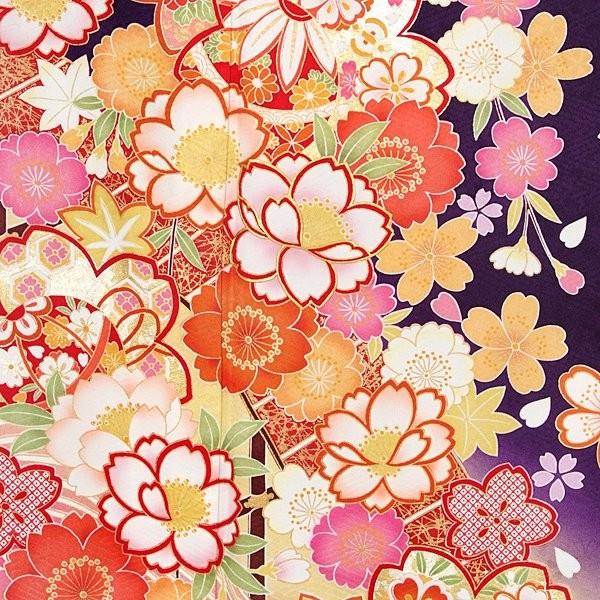 振袖 レンタル 成人式 結婚式 紫 波に桜花(絹) 一点物 12月〜1月利用 対応身長155〜159cm RS1060の画像