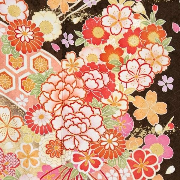 振袖 レンタル 成人式 結婚式 茶 花くす玉に流水桜(絹) 一点物 12月〜1月利用 対応身長154〜165cm RS1062の画像