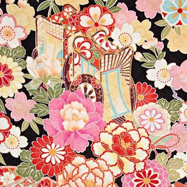 振袖 レンタル 成人式 結婚式 黒 御所車に牡丹流水(絹) 一点物 12月〜1月利用 対応身長154〜165cm RS1064の画像