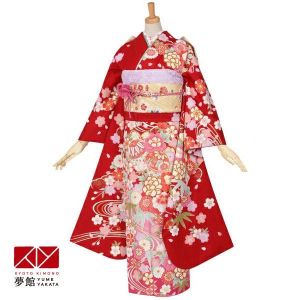 振袖 レンタル 成人式 結婚式 赤 毬に桜流水(絹)(宅)12月〜1月利用 対応身長154〜165cm RS1065