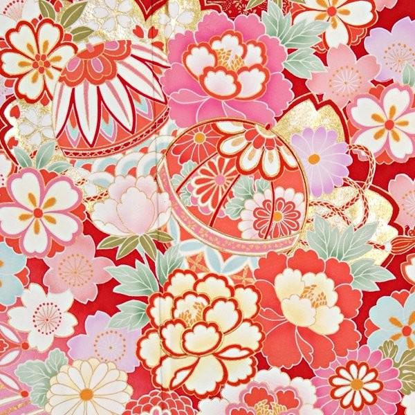 振袖 レンタル 成人式 結婚式 赤 毬に桜流水(絹)(宅)12月〜1月利用 対応身長154〜165cm RS1065の画像