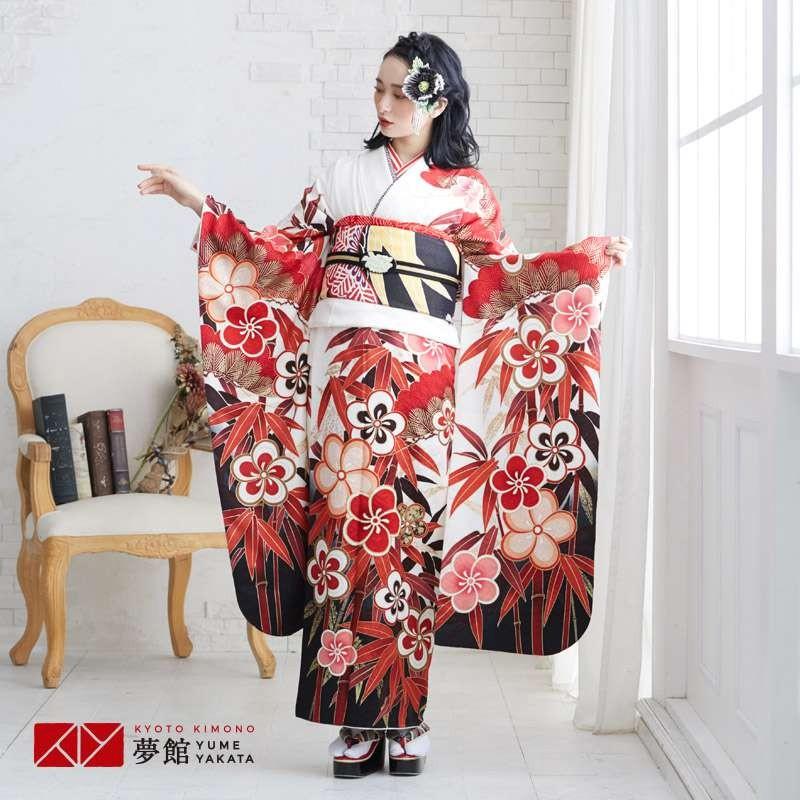 振袖 レンタル 成人式 結婚式 白 松竹梅(絹)12月〜1月利用 対応身長154〜165cm RS1084